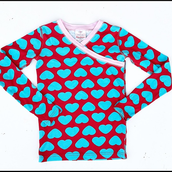 Hanna Andersson Heart Print Pajamas PJ Set Long Sleeve Red Blue 10 - Picture 2 of 5
